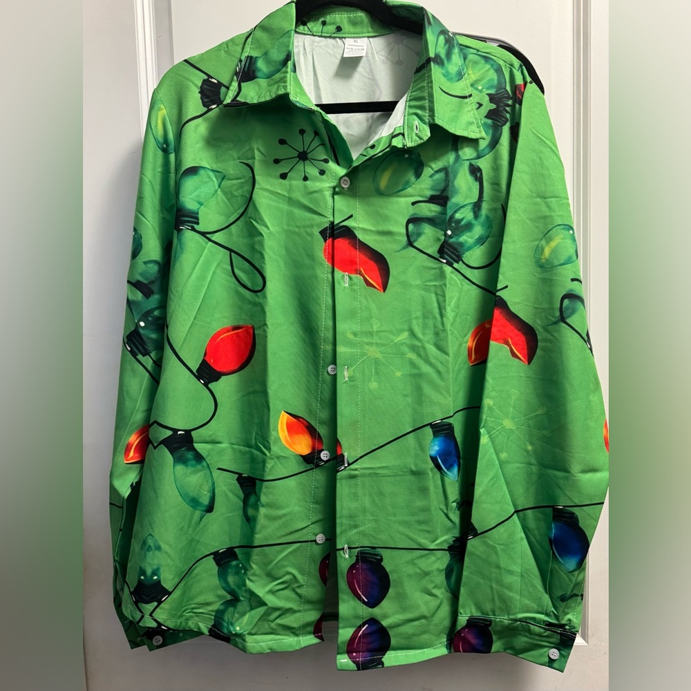 Christmas 🎄 Festive Green Shirt with Christmas Colorful Lights